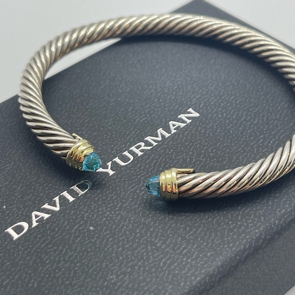 David Yurman Classic Cable Bracelet with 14K Yellow Gold and Blue Topaz, 5mm - Picture 8 of 11